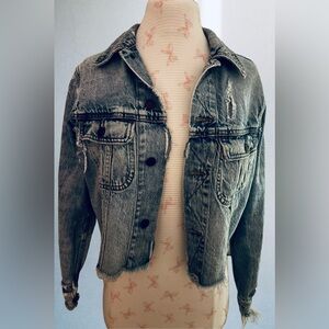 American Eagle Cropped Distressed Denim Jacket